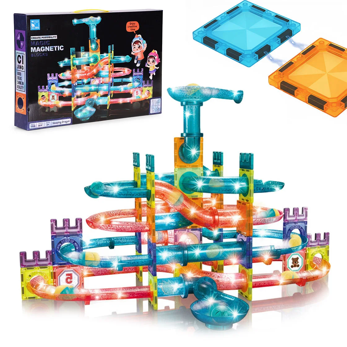 klocki magnetyczne tor kulkowy led klocki konstrukcyjne kulo 4d3519a02451487cb0e3742956306eb4