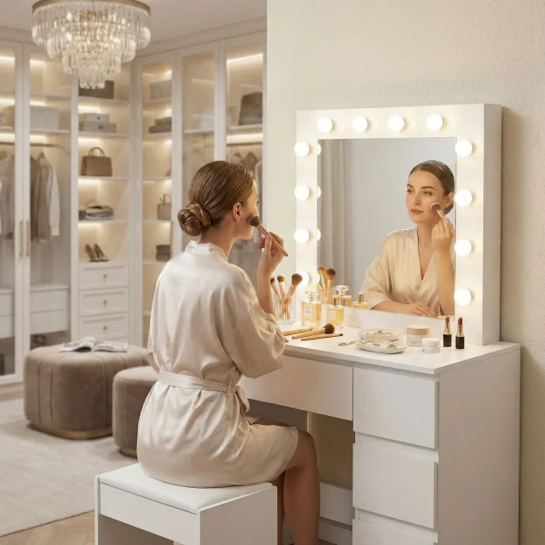toaletka kosmetyczna z lustrem i oswietleniem led 4 szuflady 41e0d472f6354f97afd9cc585d7fae81