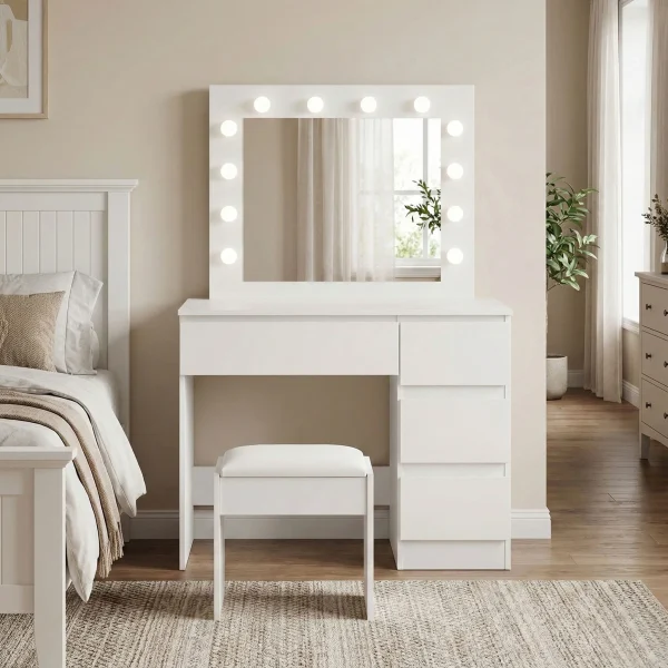 toaletka kosmetyczna z lustrem i oswietleniem led 4 szuflady ac495a97942b41eea3f06dd350bc1d4f