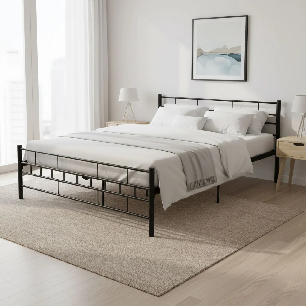 ozko metalowe 140x200 cm ze stelazem czarna rama modernhome 8a81dbb8fa124f21af43953346fd701b