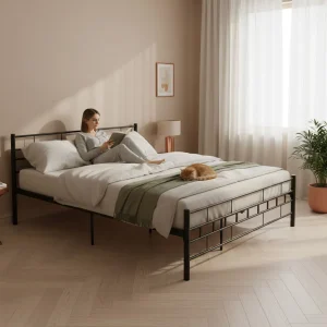 ozko metalowe 160x200 cm ze stelazem czarna rama modernhome b7fd53b1c74f490bbc77e539923de577