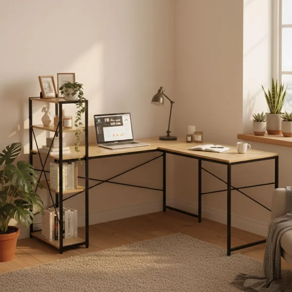 biurko narozne z regaem 3 poki komputerowe jasny dab loftowe 18c6db0d84ae4b7ea8294be620ba959d