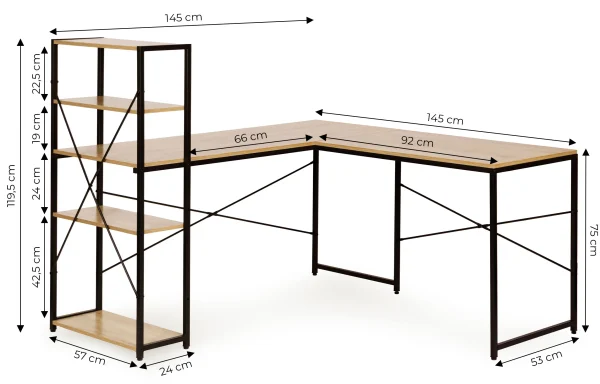 biurko narozne z regaem 3 poki komputerowe jasny dab loftowe 6bb19bb93eb549839378da05c680eec0