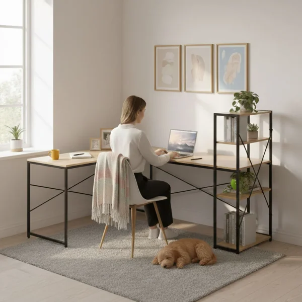 biurko narozne z regaem 3 poki komputerowe jasny dab loftowe 8cfd9fb3cb174a32b015b54edfc5ae8f