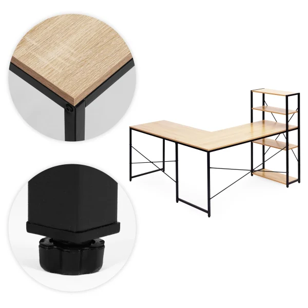 biurko narozne z regaem 3 poki komputerowe jasny dab loftowe 9f9a94f555f3492b867458a4526358f6