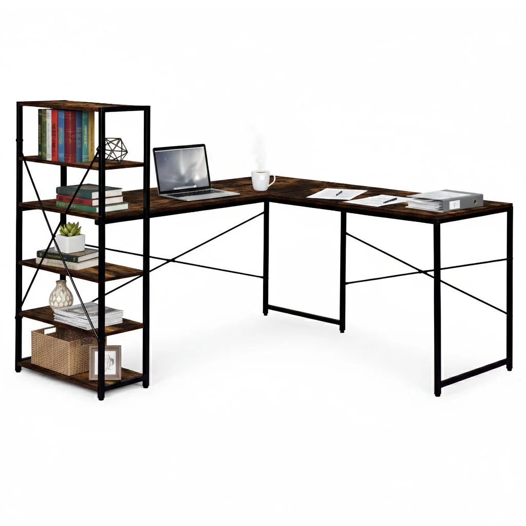 biurko narozne z regaem 3 poki komputerowe postarzany orzech 21d5023040074704ad71e99a592f3636