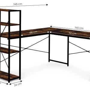 biurko narozne z regaem 3 poki komputerowe postarzany orzech dcd37172d127483f9e62c3d275571342