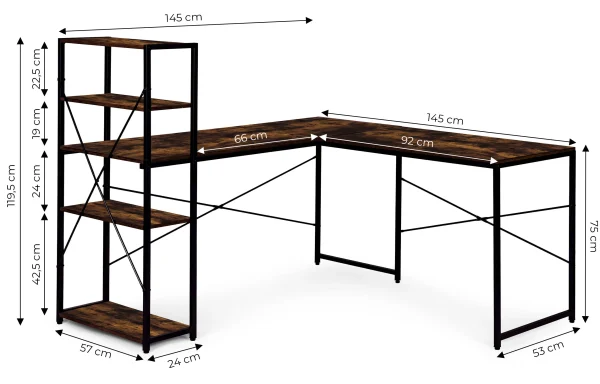 biurko narozne z regaem 3 poki komputerowe postarzany orzech dcd37172d127483f9e62c3d275571342