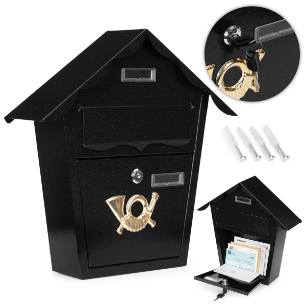 skrzynka na listy pocztowa scienna stal galwanizowana czarna a8279243eefa4cb8a2ee420b5a5ecf66